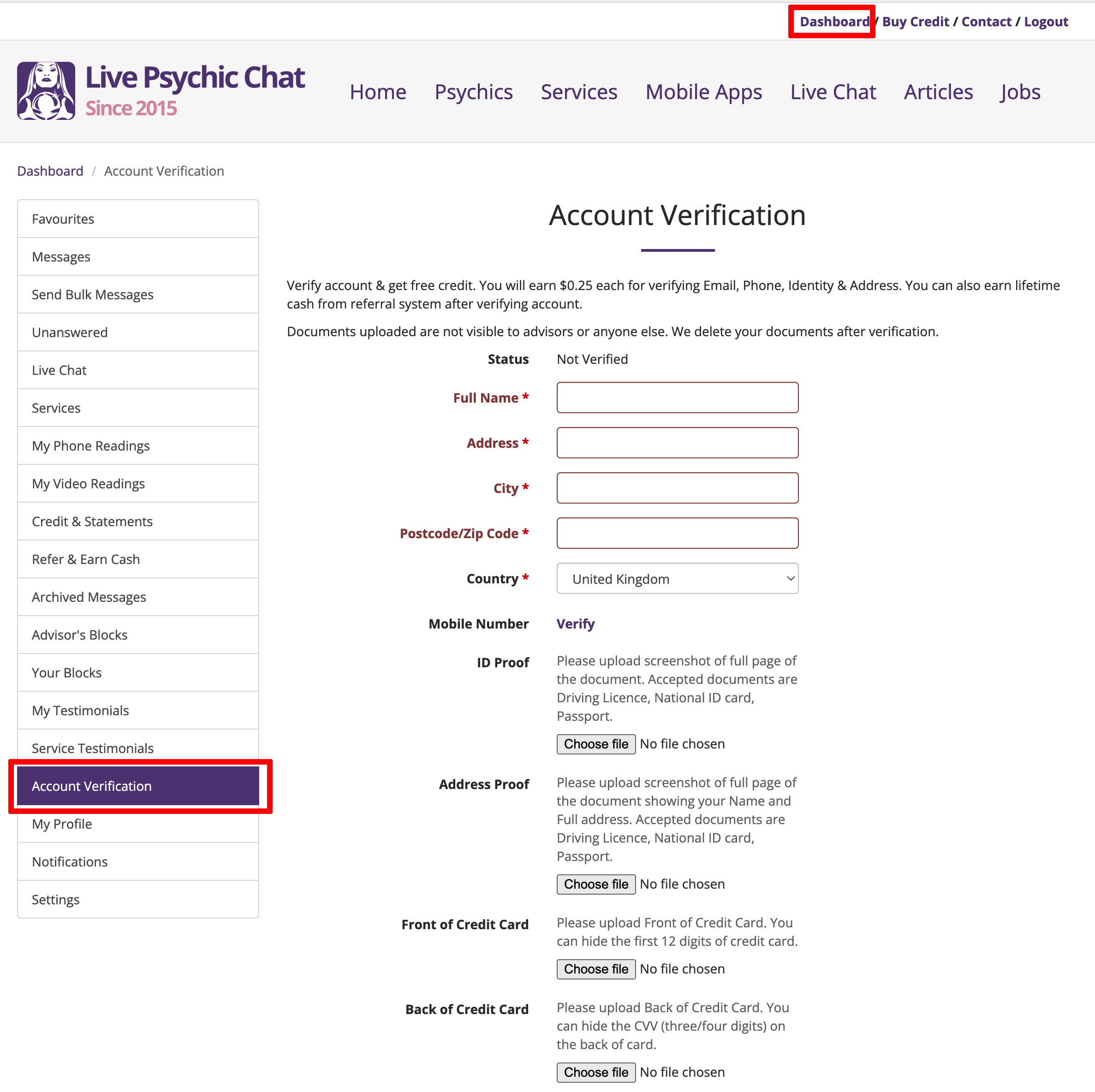 Live Psychic Chat App Earn Free Credit Verify Account Web App